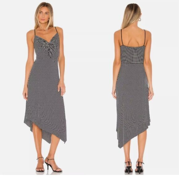 Bailey 44 Dress Womens Size XSP Black White Paola Asymmetrical‎ Stripe Twist NWT - Picture 1 of 15